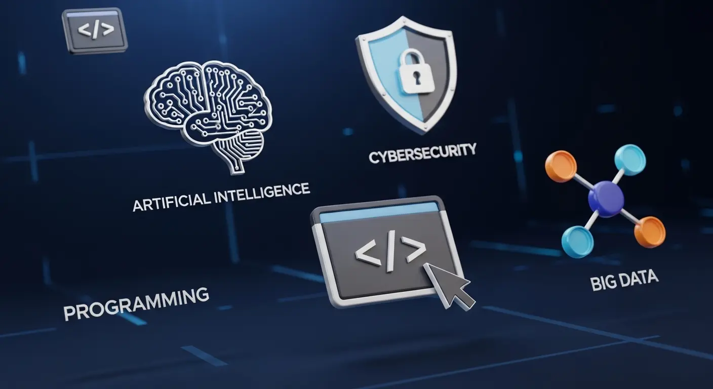 أيقونات تمثل المهارات التقنية الأكثر طلباً في سوق العمل الإماراتي